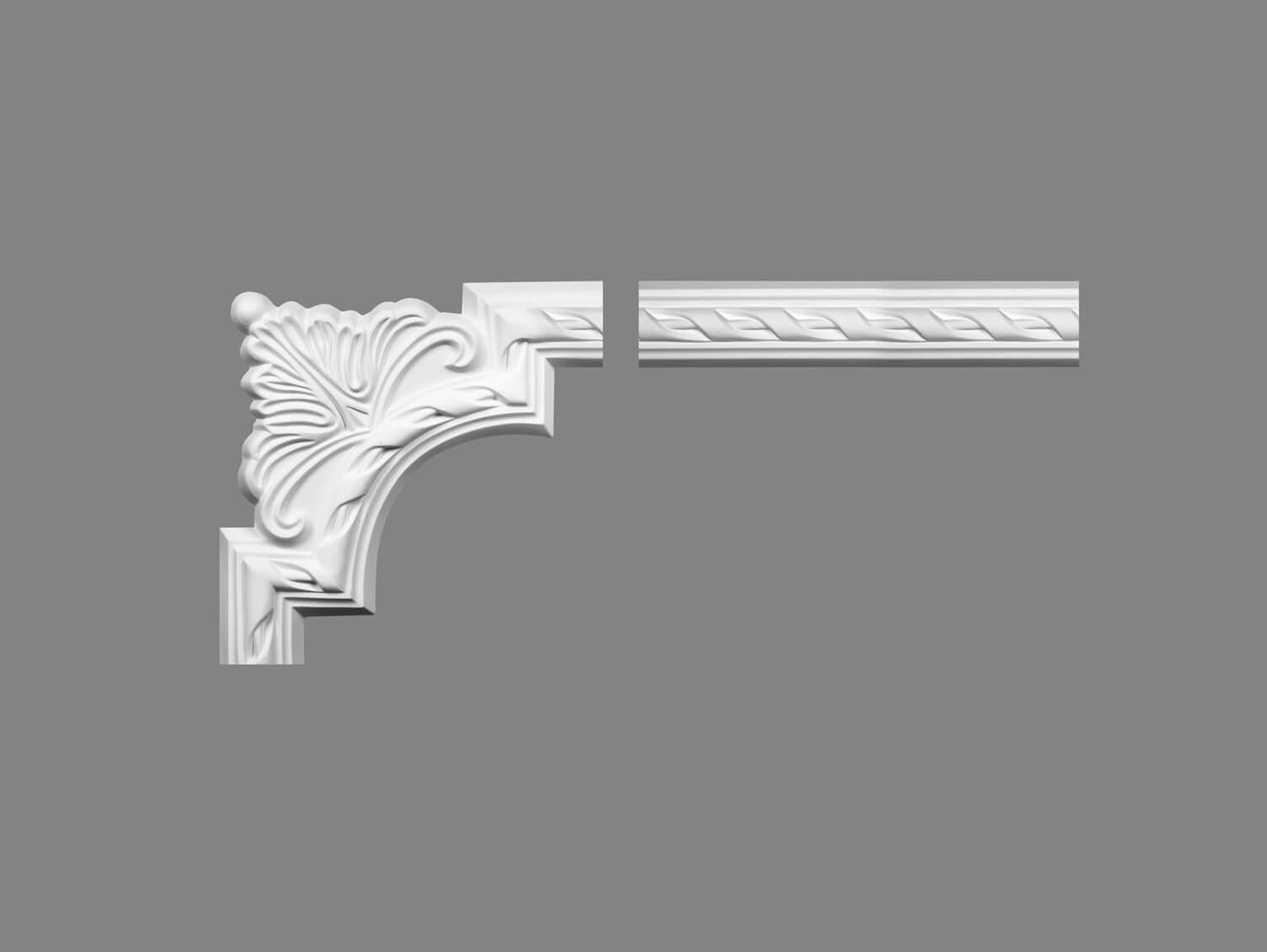 Élément d'angle pour moulure murale en polyuréthane (réf. ARK-MOU098)