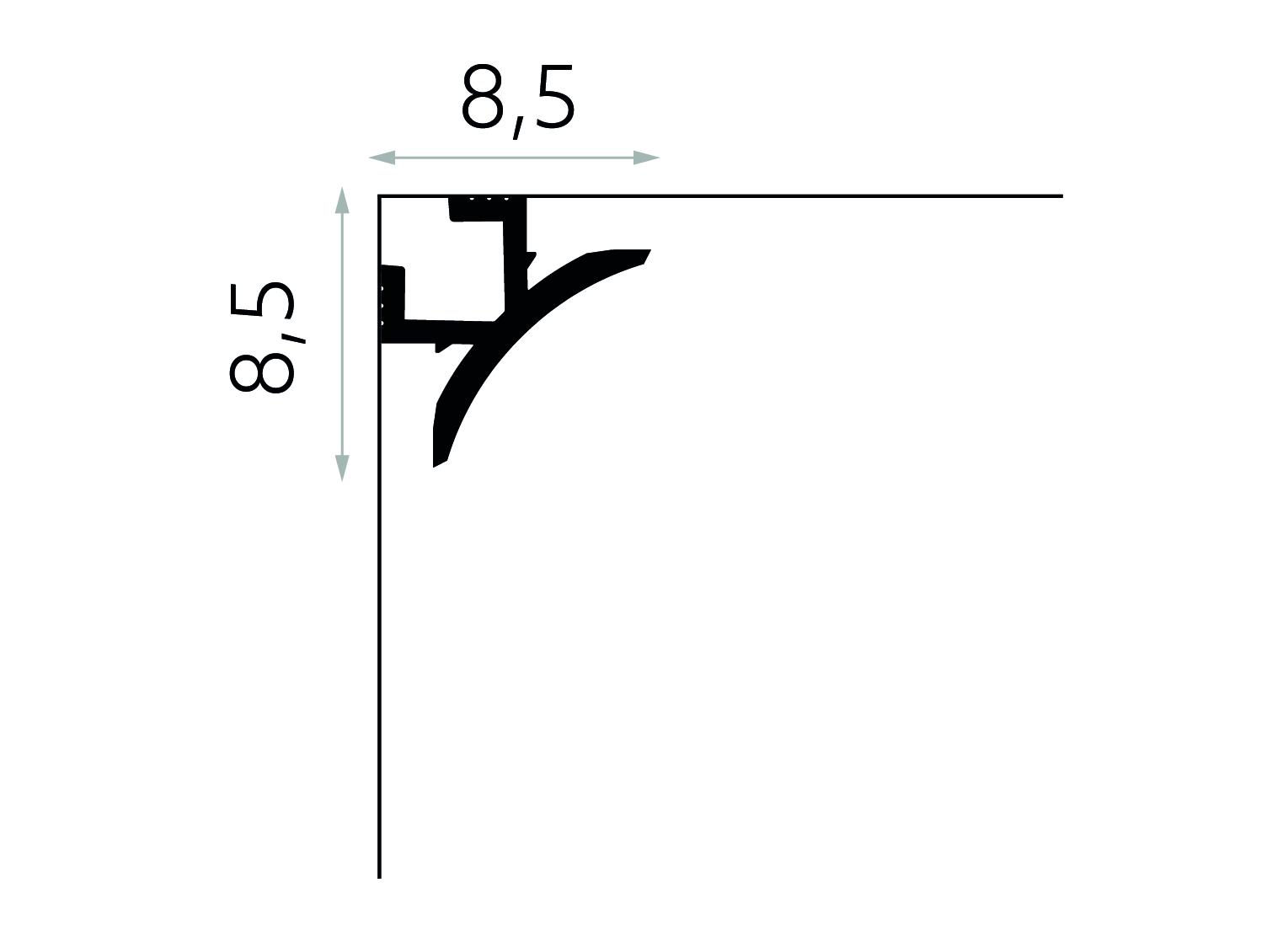 Corniche d'éclairage indirect LED en polyuréthane — 200 × 85 × 85 mm (réf. ARK-COR012)