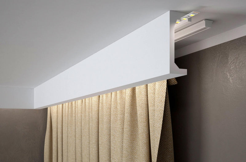 Corniche cache-rideau en polyuréthane — 240 cm, 120 × 50 mm (réf. ARK-COR366)
