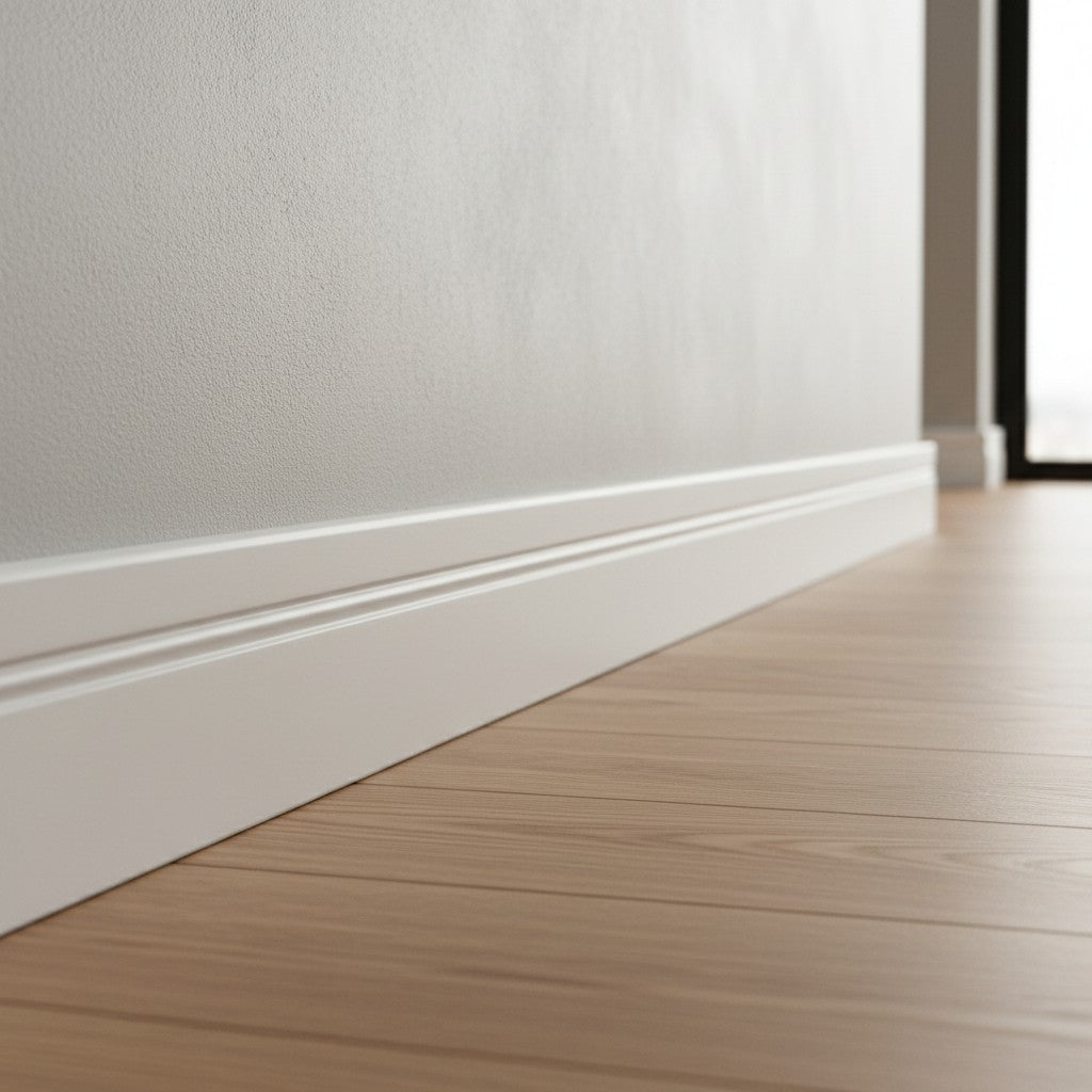 Plinthe MDF 80 mm blanche laquée – modèle 8/2 (80 x 16 x 2000 mm)