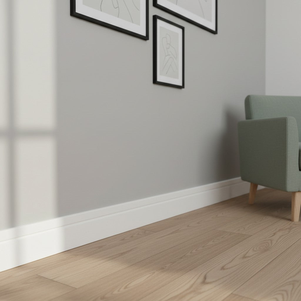 Plinthe MDF 80 mm blanche laquée – modèle 8/3 (80 x 16 x 2000 mm)