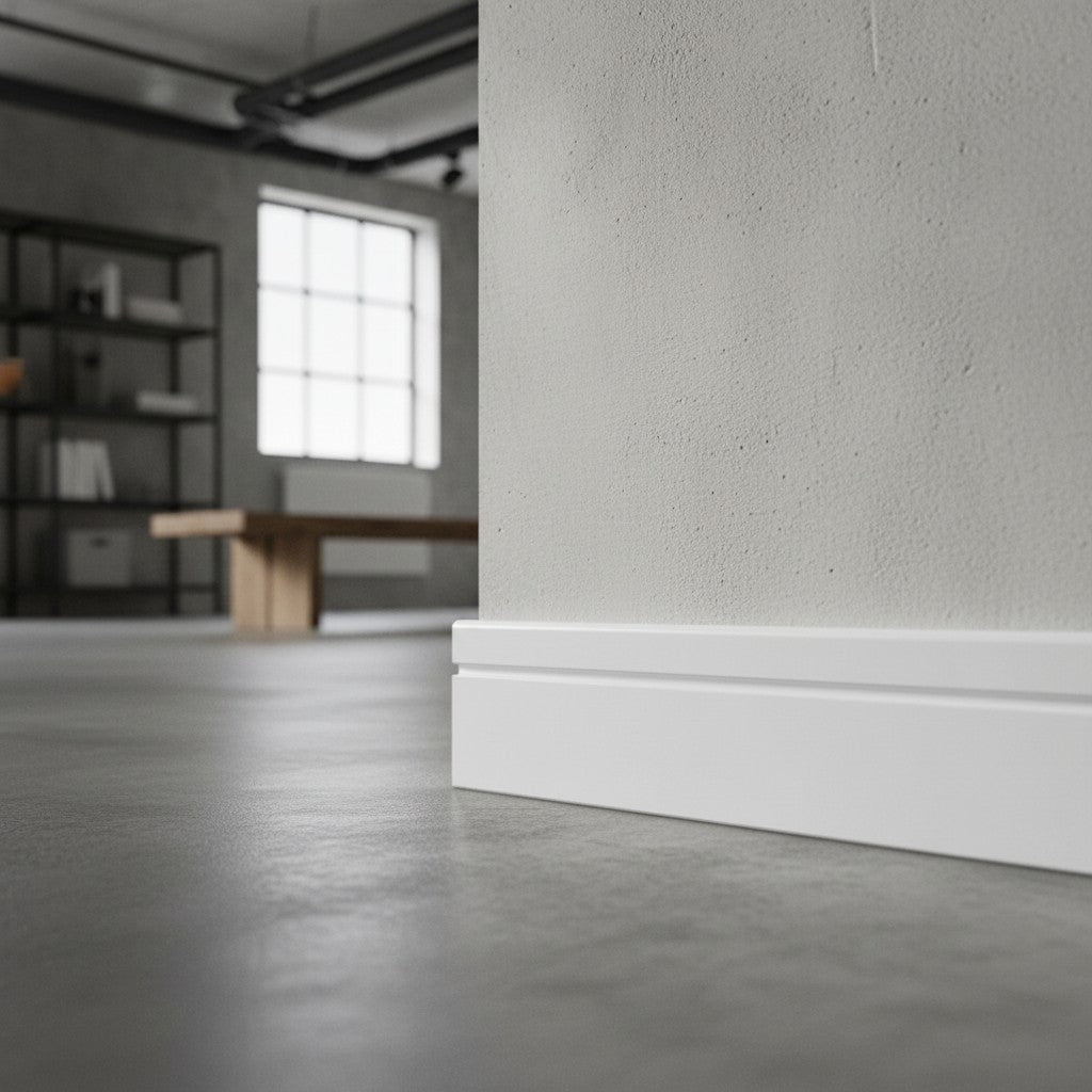 Plinthe MDF 80 mm blanche laquée – modèle 8/3 (80 x 16 x 2000 mm)