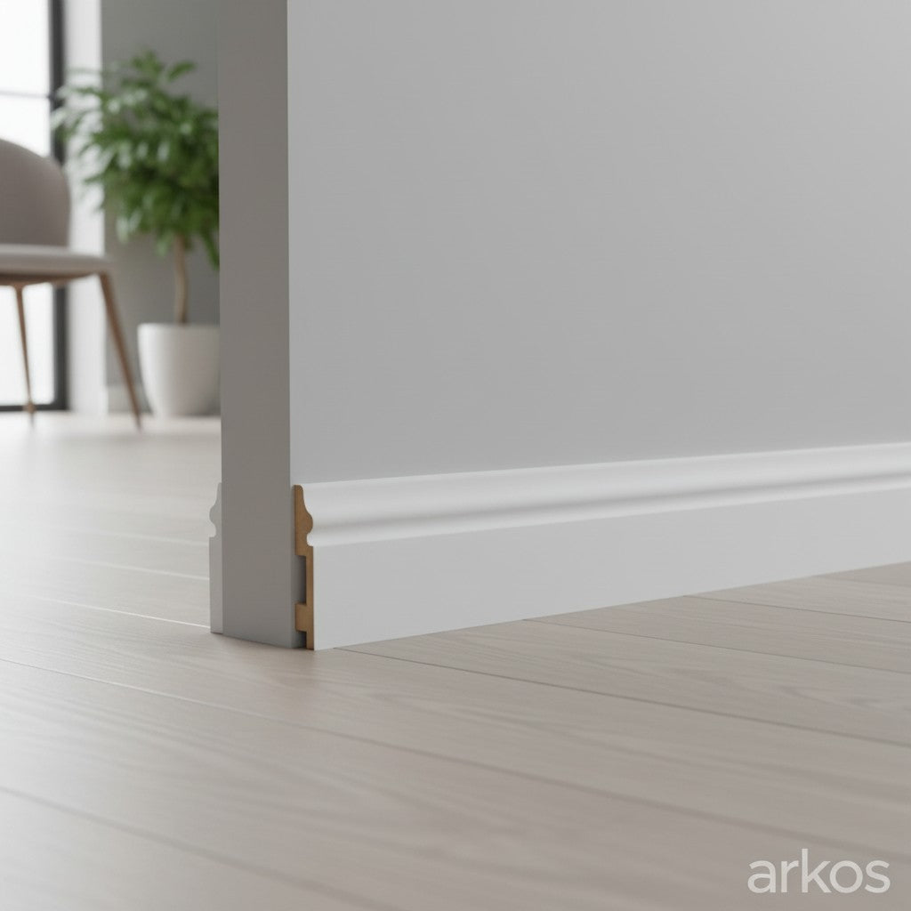 Plinthe MDF 80 mm blanche laquée – modèle 8/5 (80 x 16 x 2000 mm)