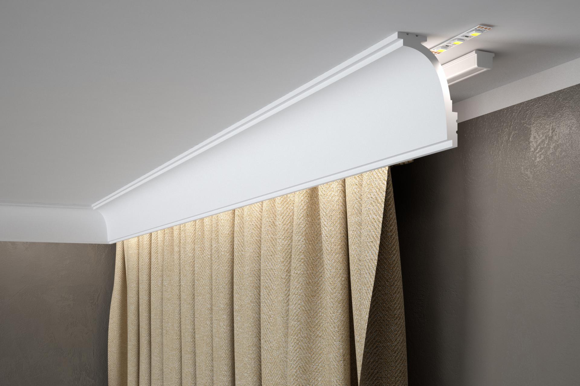 Corniche cache-rideau en polyuréthane — 200 × 62 × 92 mm (réf. ARK-COR040)