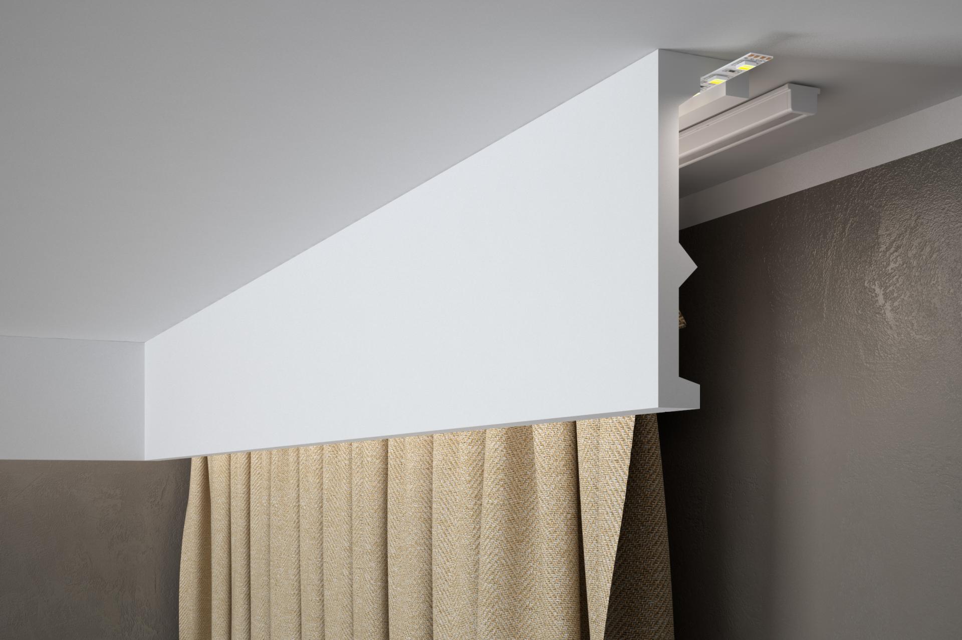Corniche cache-rideau en polyuréthane — 200 × 55 × 179 mm (réf. ARK-COR045)