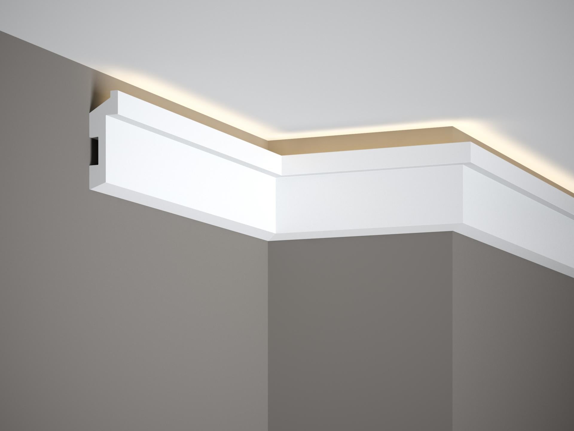 Corniche d'éclairage indirect LED en polyuréthane — 200 × 27 × 80 mm (réf. ARK-COR003)