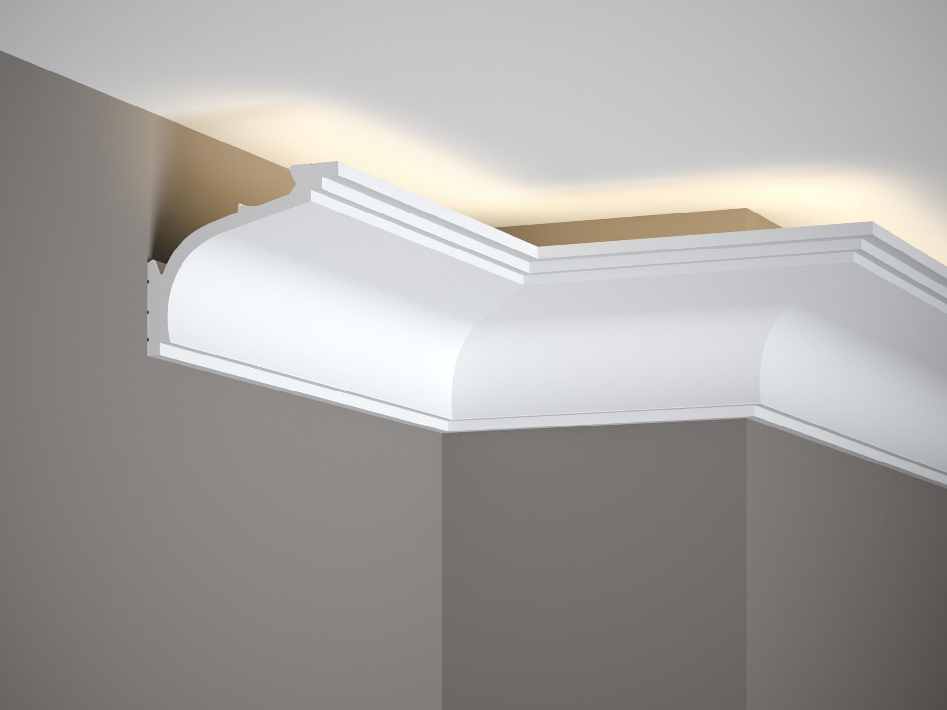 Corniche d'éclairage indirect LED en polyuréthane — 200 × 106 × 89 mm (réf. ARK-COR007)