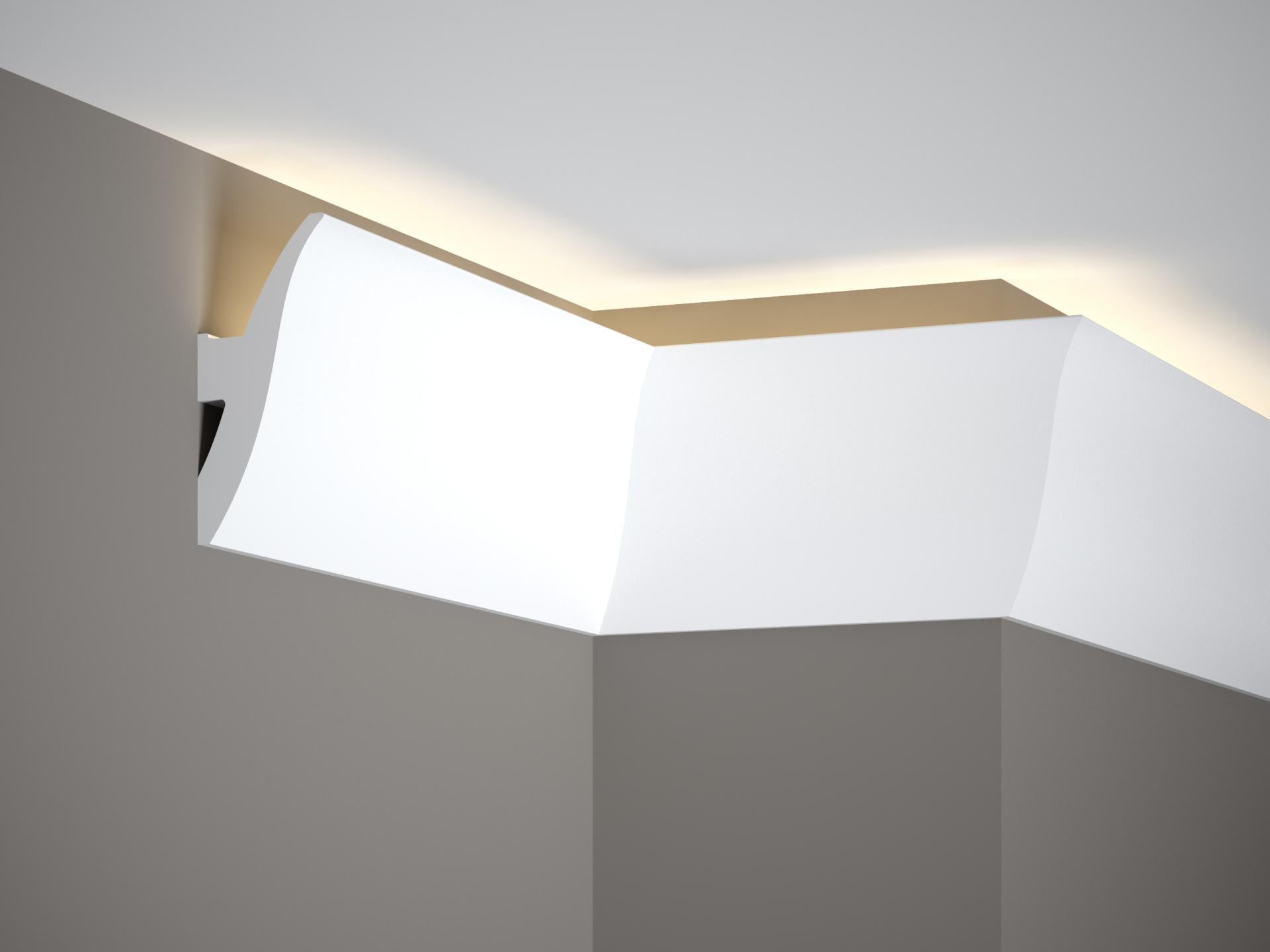 Corniche d'éclairage indirect LED en polyuréthane — 200 × 47 × 120 mm (réf. ARK-COR010)