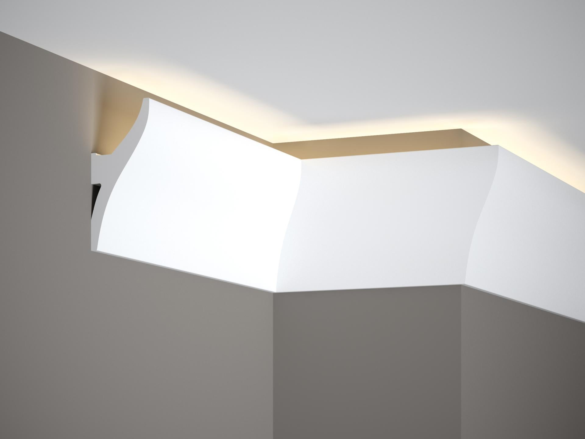 Corniche d'éclairage indirect LED en polyuréthane — 200 × 42 × 120 mm (réf. ARK-COR011)