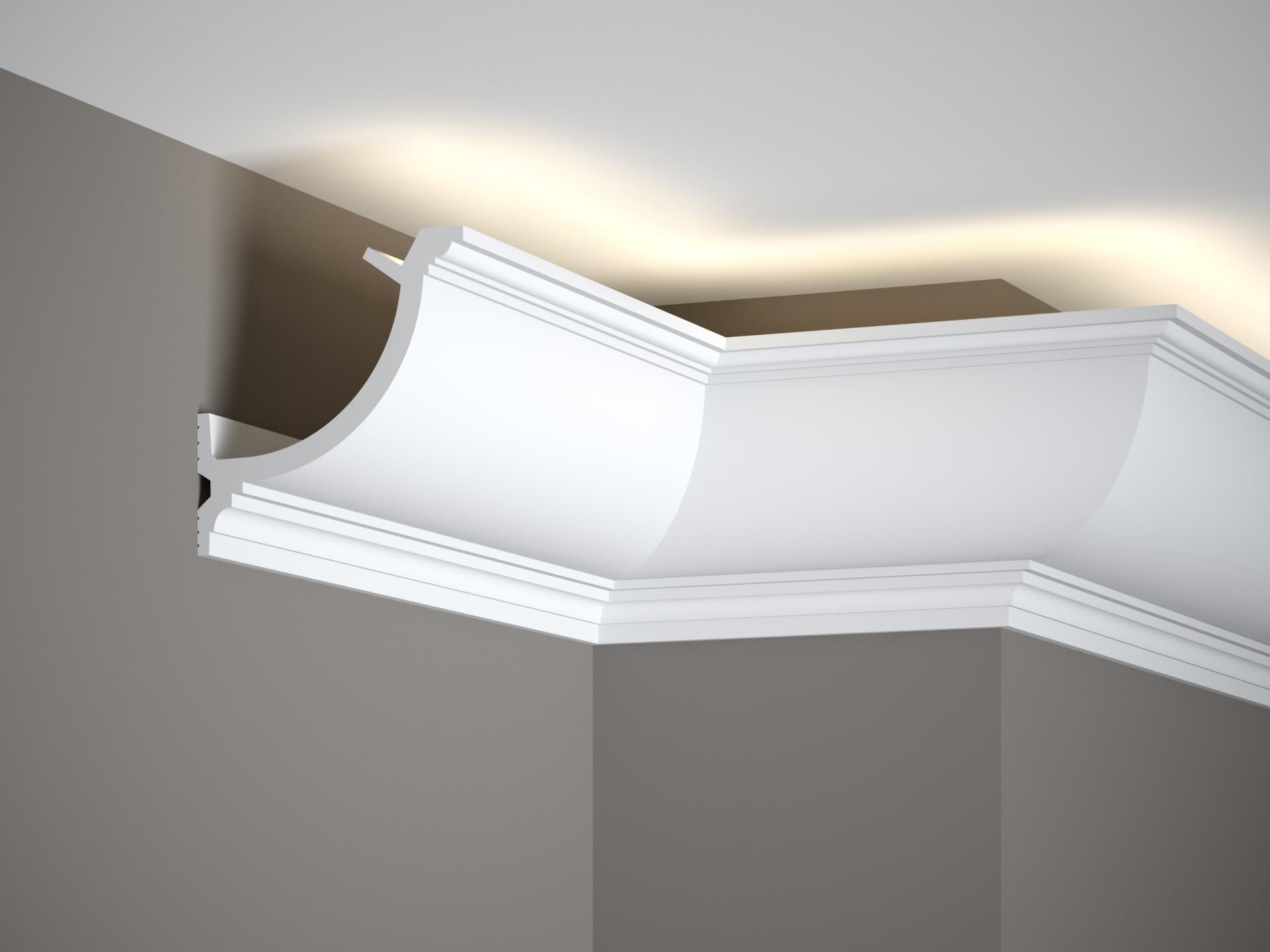 Corniche d'éclairage indirect LED en polyuréthane — 200 × 110 × 110 mm (réf. ARK-COR014)