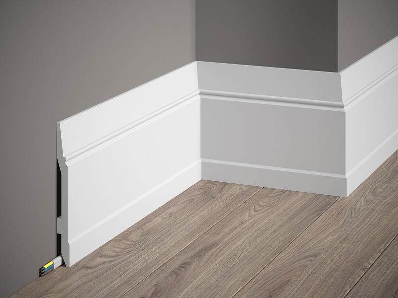 Plinthe décorative en polyuréthane — hauteur 144 mm (réf. ARK-PLI028)