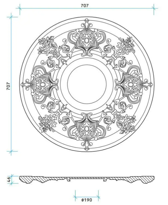 Rosace de plafond décorative en Polyuréthane S040 – Ø 707 mm